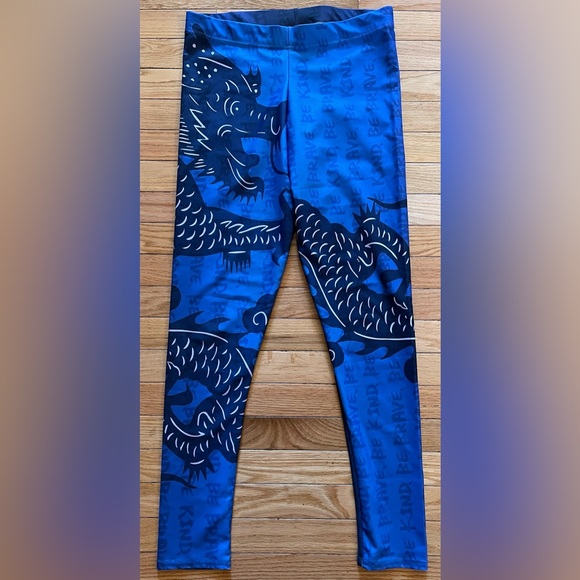 Punk Robb Abstract Art Asian Chinese Dragons BE KIND Leggings Pants L - Picture 2 of 6